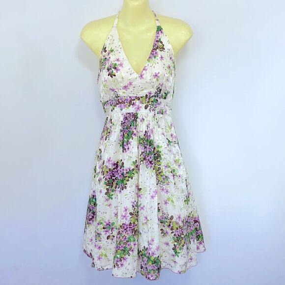 Anna Sui Dress Halter Violet  Floral Accent So Sweet & Sexy Floral Sz 2 - Picture 1 of 8